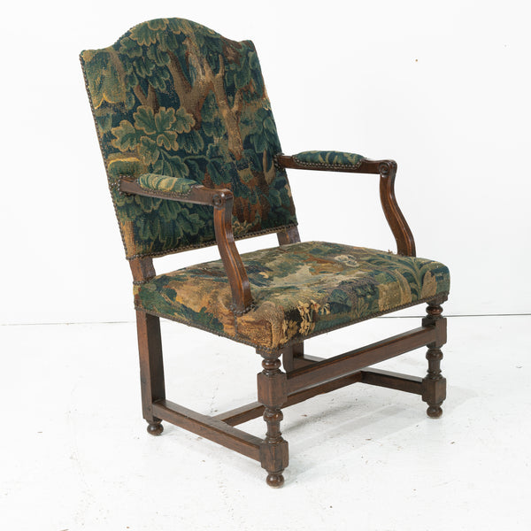 18th Century French Walnut Armchair Upholstered Verdure Tapestrt