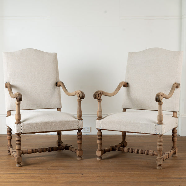 Pair of Bleached Walnut Louis XIII Style Armchairs