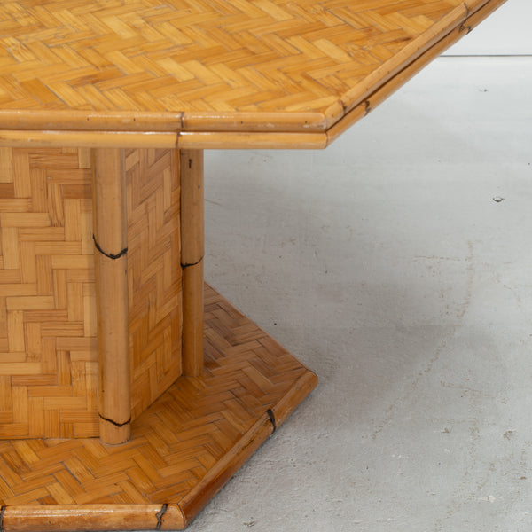 French Hexagonal Bamboo and Cane Pedestal Table