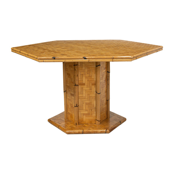French Hexagonal Bamboo and Cane Pedestal Table