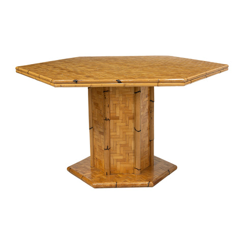 French Hexagonal Bamboo and Cane Pedestal Table