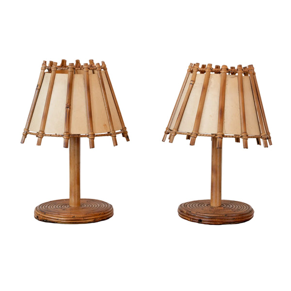 A Pair of Petite Italian Cane and Parchment Table Lamps