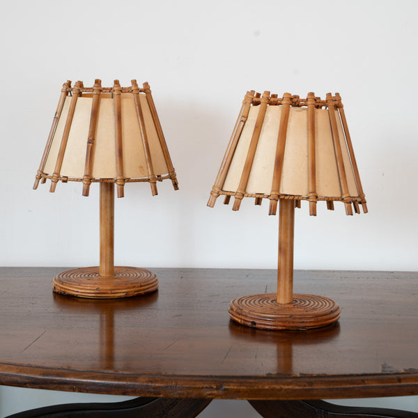 A Pair of Petite Italian Cane and Parchment Table Lamps