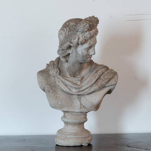 Vintage Cast Stone Bust of Apollo