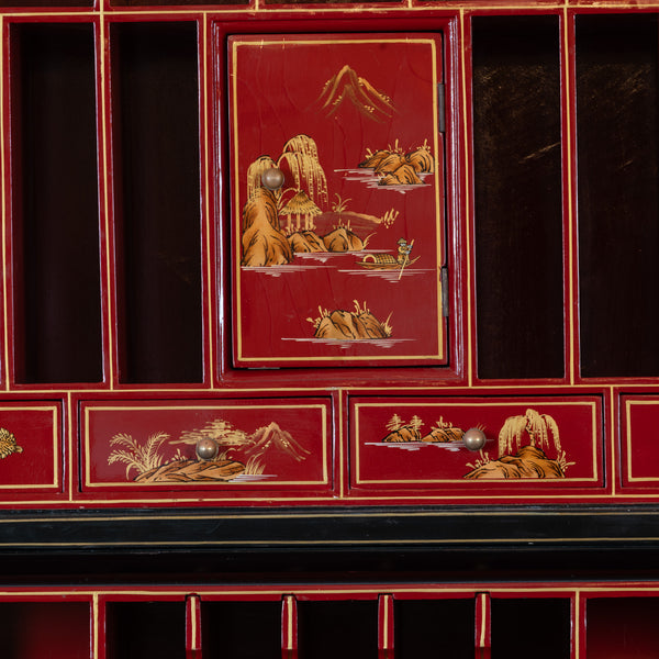 Queen Anne Style Chinoserie Lacquer Bureau Bookase