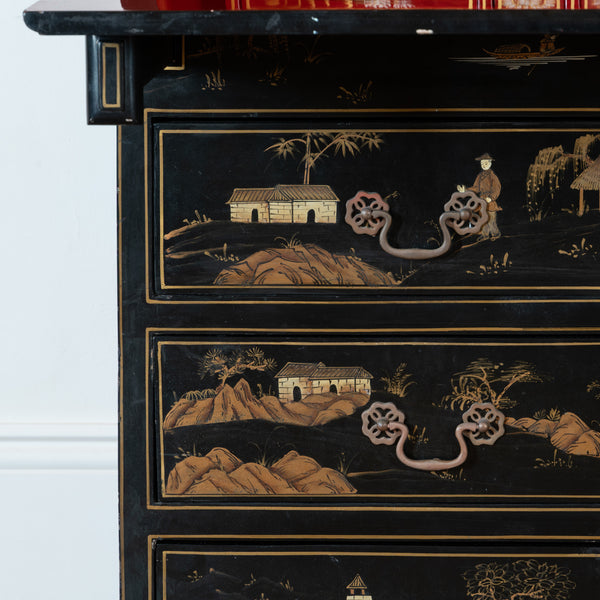 Queen Anne Style Chinoserie Lacquer Bureau Bookase