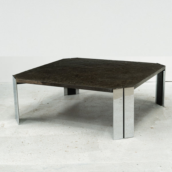 1970s  Slate and Chrome Coffee Table
