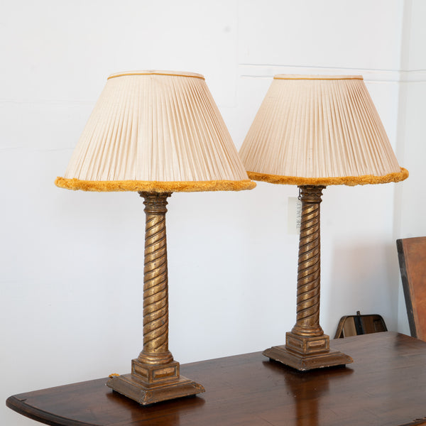 A Pair of Giltwood Spiral-Turned Table Lamps in the Spanish Baroque Taste