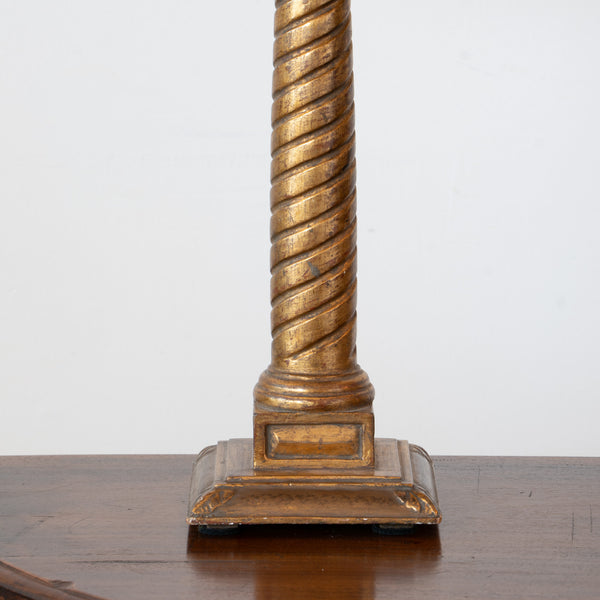 A Pair of Giltwood Spiral-Turned Table Lamps in the Spanish Baroque Taste
