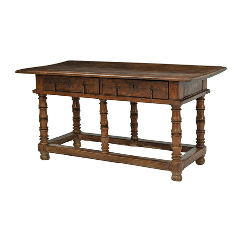 Italian baroque Walnut Console Table with Three Drawers