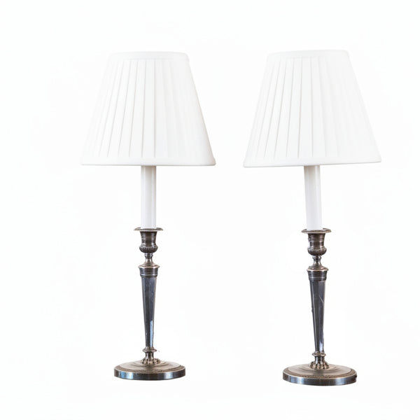 A Pair of Silver Plated Candlestick Lamps in The George III Taste, Now Converted to Table Lamps