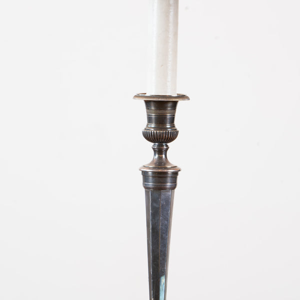 A Pair of Silver Plated Candlestick Lamps in The George III Taste, Now Converted to Table Lamps