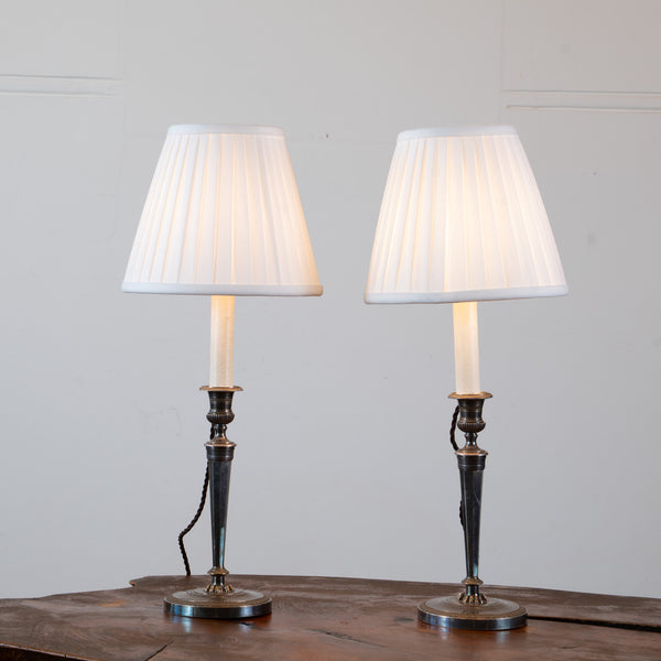A Pair of Silver Plated Candlestick Lamps in The George III Taste, Now Converted to Table Lamps