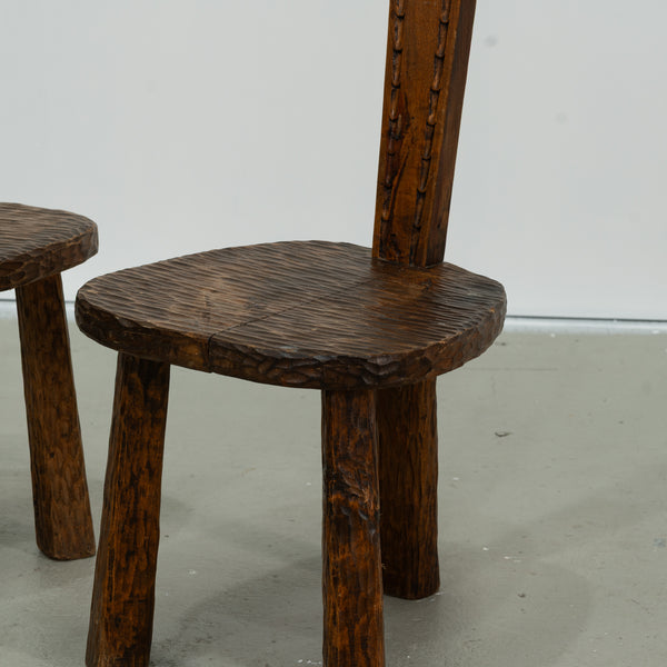 French Brutalist Side Chair in Oak