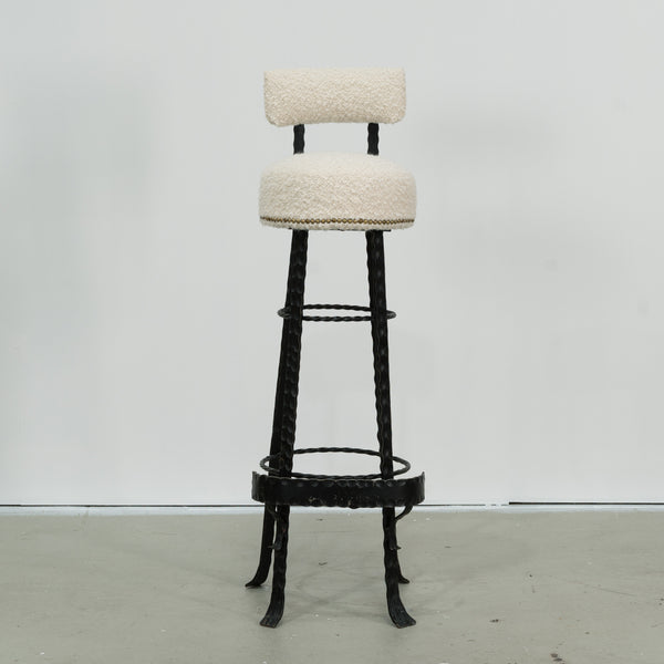 1950s Spanish Hammered And Wrought Iron Bar Stool (6 available)