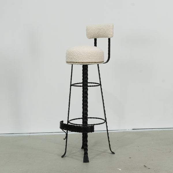 1950s Spanish Hammered And Wrought Iron Bar Stool (6 available)