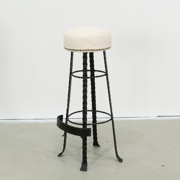 1950s Spanish Hammered And Wrought Iron Bar Stool (6 available)