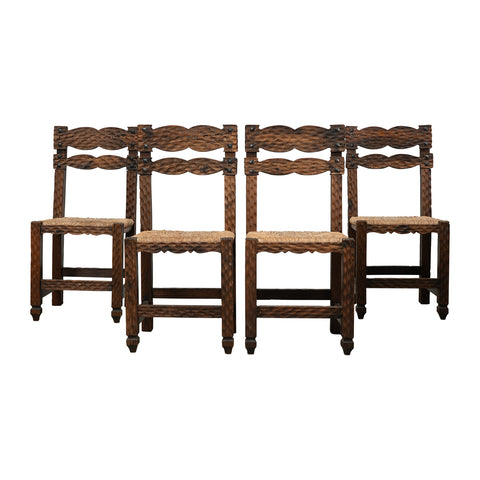 Brutalist Pine and Rush Seat Chairs (5 available)