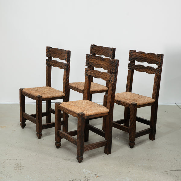 Brutalist Pine and Rush Seat Chairs (5 available)