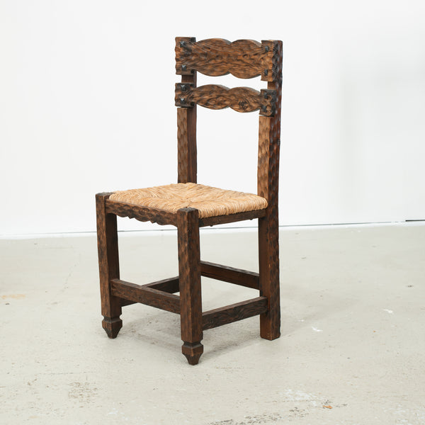 Brutalist Pine and Rush Seat Chairs (5 available)