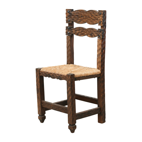 Brutalist Pine and Rush Seat Chairs (5 available)