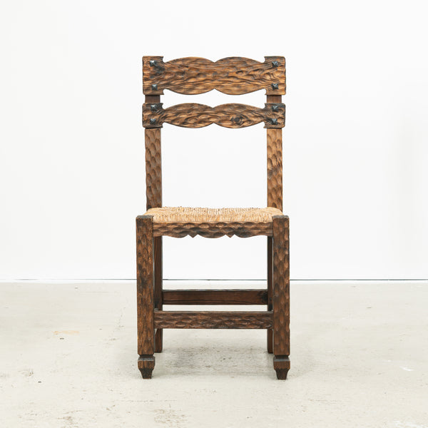 Brutalist Pine and Rush Seat Chairs (5 available)