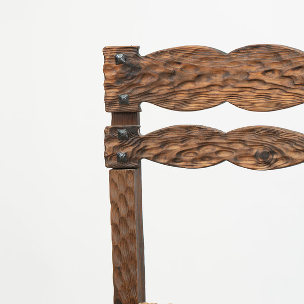 Brutalist Pine and Rush Seat Chairs (5 available)