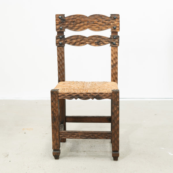 Brutalist Pine and Rush Seat Chairs (5 available)