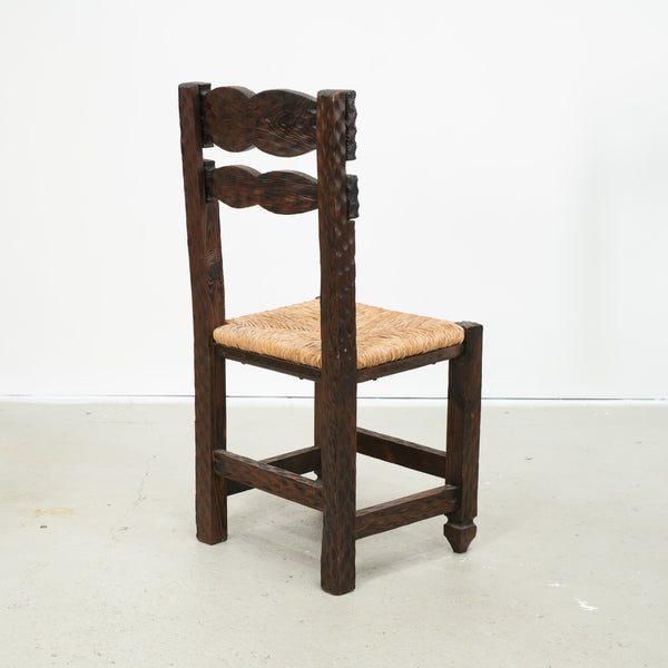 Brutalist Pine and Rush Seat Chairs (5 available)