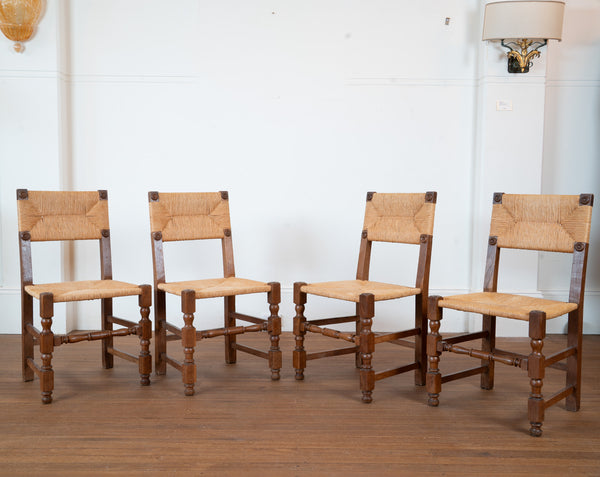 A Set of Four French Oak and Rush Side Chairs, Mid-20th Century