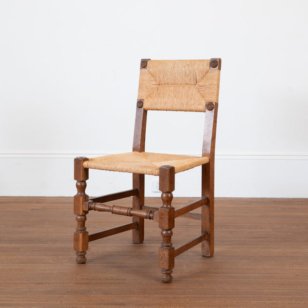 A Set of Four French Oak and Rush Side Chairs, Mid-20th Century