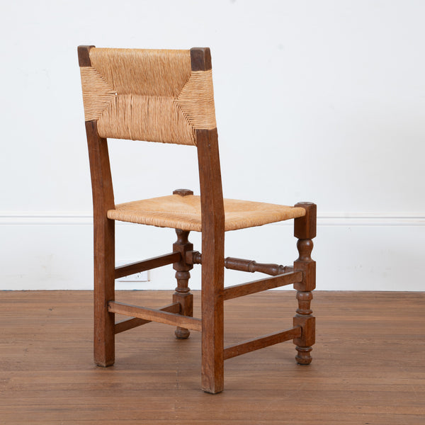 A Set of Four French Oak and Rush Side Chairs, Mid-20th Century