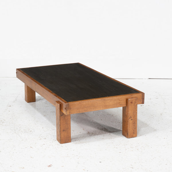 A Brutalist Oak and Slate Low Table