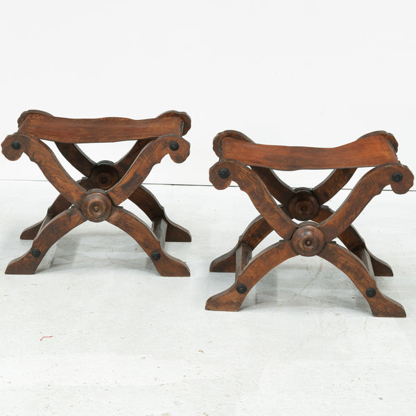 Pair of Spanish Leather Topped X Stools