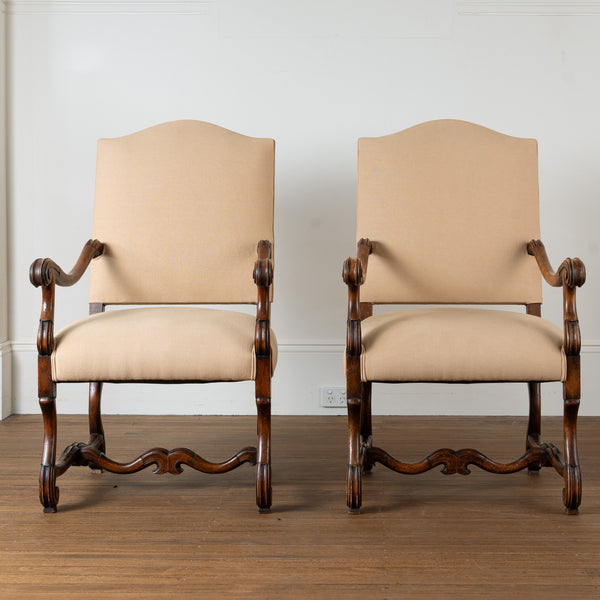 A Pair of 19th Century Louis XIV Style French Walnut Fauteuils,
