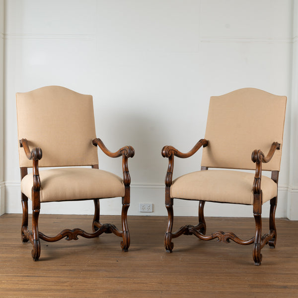 A Pair of 19th Century Louis XIV Style French Walnut Fauteuils,