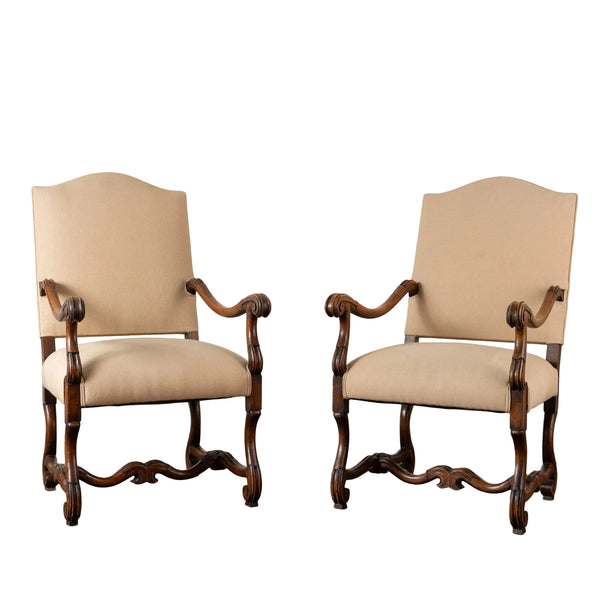A Pair of 19th Century Louis XIV Style French Walnut Fauteuils,