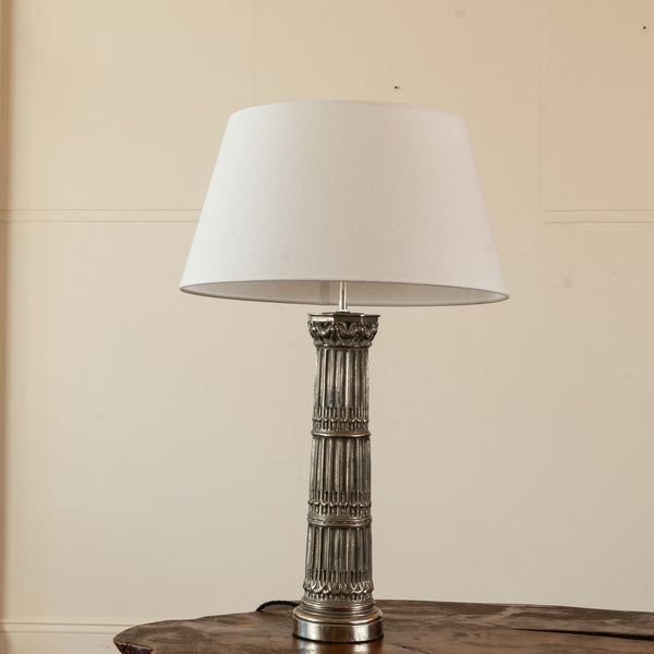 A Silvered Metal Column Table Lamp