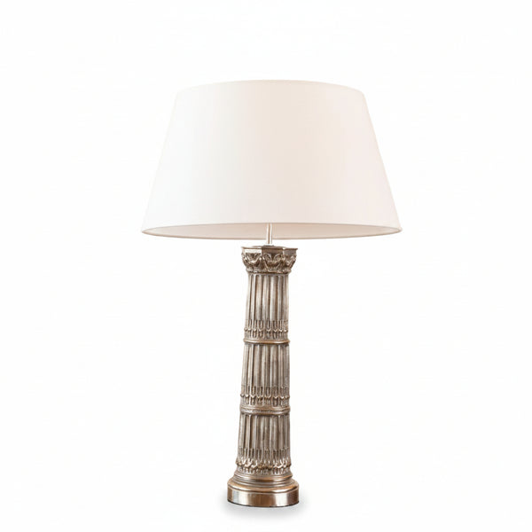 A Silvered Metal Column Table Lamp