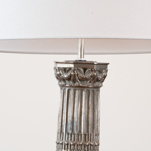 A Silvered Metal Column Table Lamp