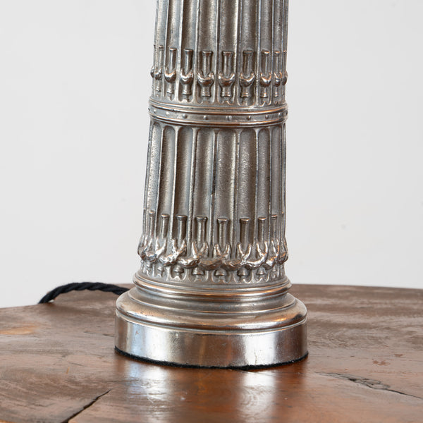 A Silvered Metal Column Table Lamp