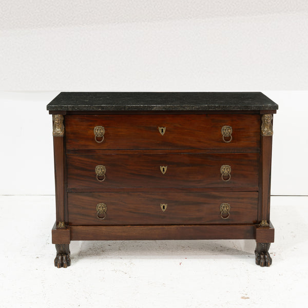 A Empire Mahogany Commode with Black Fossil Marble Top