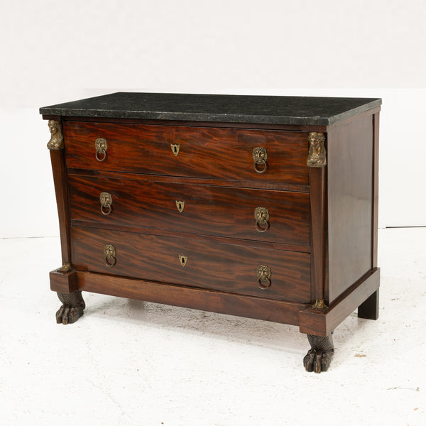 A Empire Mahogany Commode with Black Fossil Marble Top