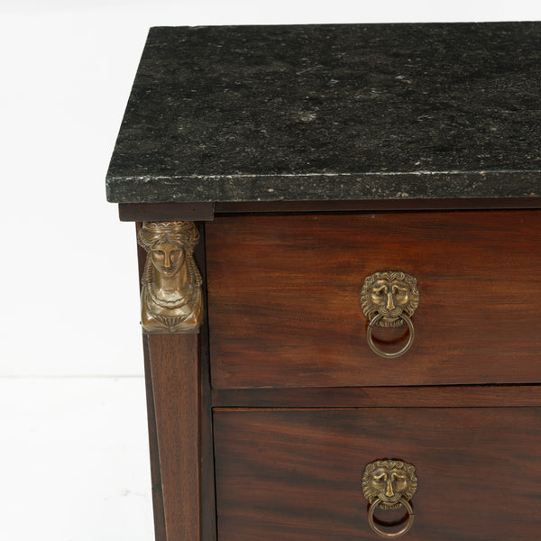 A Empire Mahogany Commode with Black Fossil Marble Top