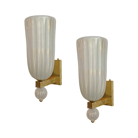 Pair of Pearlescent Murano Wall Sconces