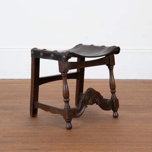 Spanish Barqoue Style Leather Topped Stool