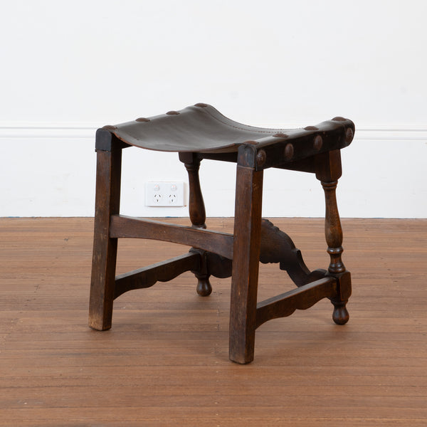 Spanish Barqoue Style Leather Topped Stool