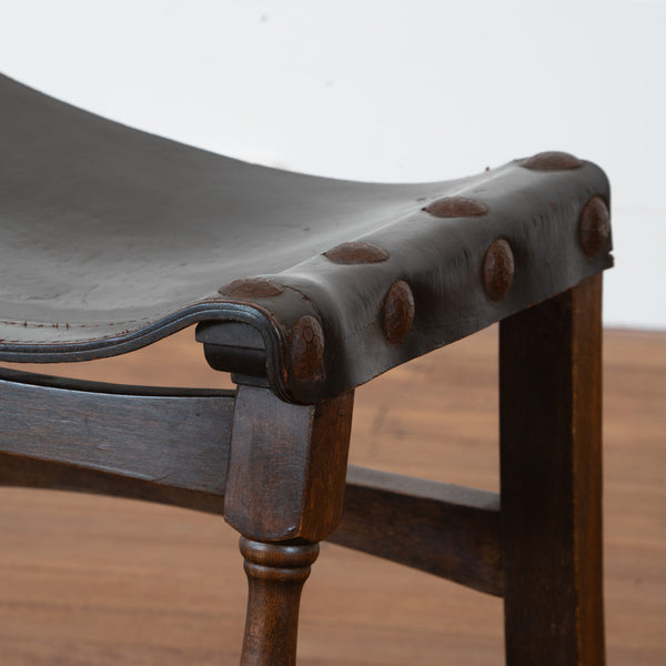 Spanish Barqoue Style Leather Topped Stool