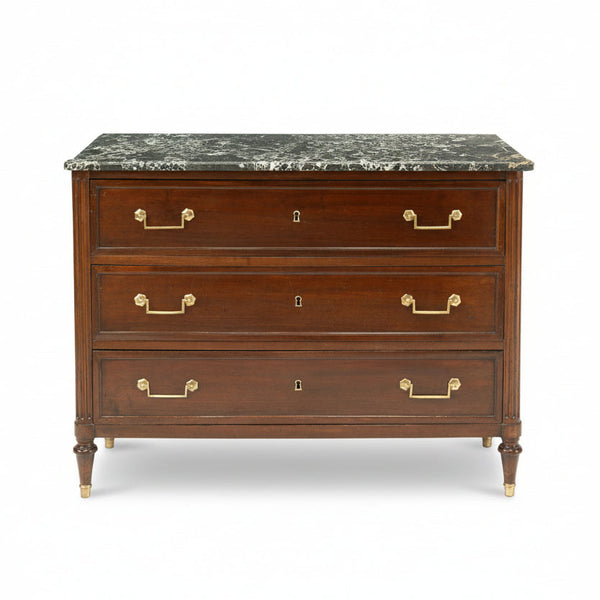 Louis XVI Mahogany Commode with Grey Sainte Anne Marble Top