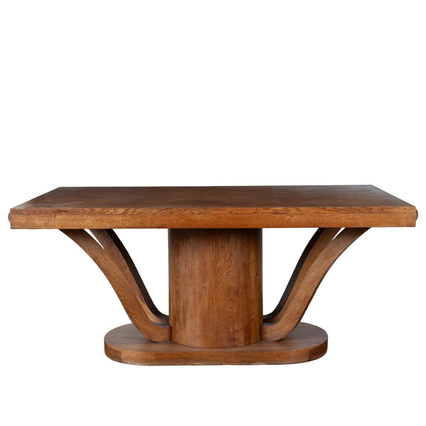 Art Deco Oak Pedestal Dining Table with Parquetry Top